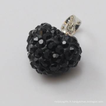 Cadeau de promotion Shamballa Pendentif en gros Coeur Forme Nouveau Arrivée 15MM Pendentif En Cristal Noir Pour Bijoux DIY